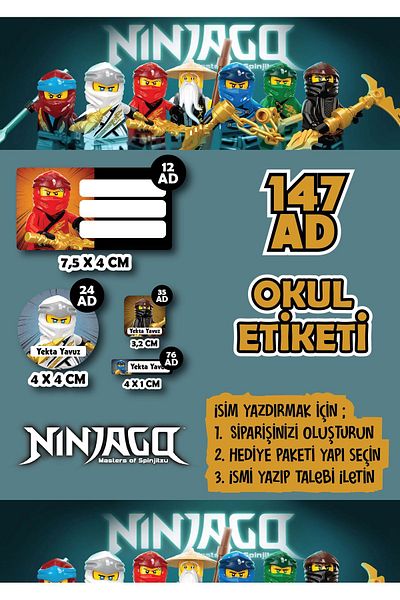 cakaybu مجموعة ملصقات دفتر الملاحظات NinjaGo - 147 قطعة، 4 أوراق، مقاس A4