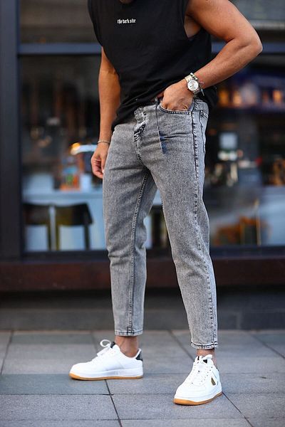 NO61 MAN Boyfriend Gray Color Acid Washed Comfortable Fit Jeans