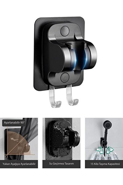Black Hanger Adhesive Bathroom Shower Joint Shower Head Hanger 15 Kg Carrying Capacity Hinge Holder