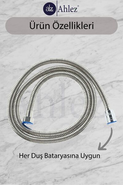 Ahlez Örgülü Ince Çift Kenetli Kromajlı Lüks Görünümlü Spiral Duş Hortumu 150 Cm
