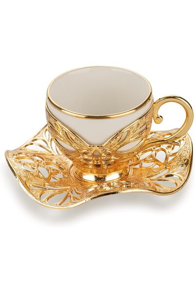 KT HOME Kahve Fincanı Türk Kahvesi Metal Fincan Takımı Bakır Kahve Fincanı Tepsili Cezveli 2 Li