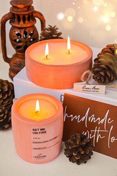 ersu store 2'li Beton Saksı Içinde Lavanta Amber Kokulu Soya Mum Seti