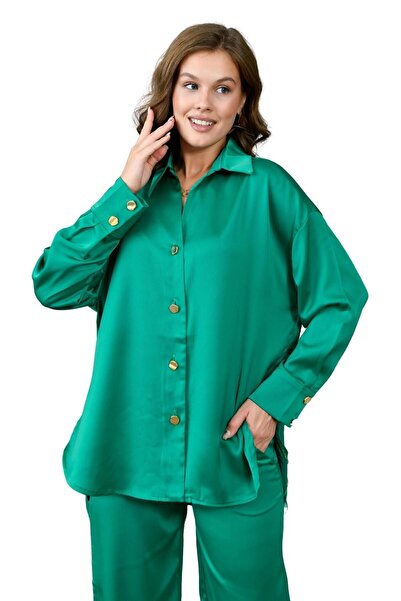 WOMAN VISION Satenska košulja i pantalone, ženski dvodelni set večernje halji...