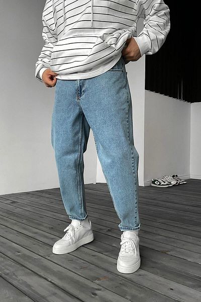 NO61 MAN Boyfriend Snow Wash Blue Color Solid Color Jeans