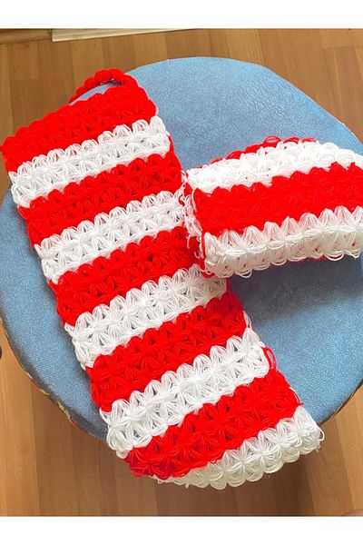 Rapithwin Handmade Knitted Natural Fiber Red (40X16 cm)