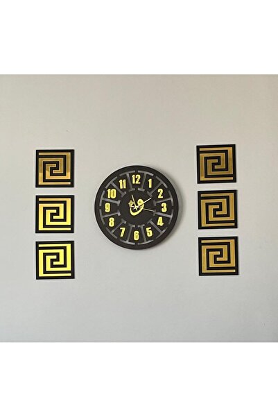 NİSANEST Tablo Duvar Saati Siyah - Gold Aynalı Pleksiglass Vav Kelamı 7 Parça...