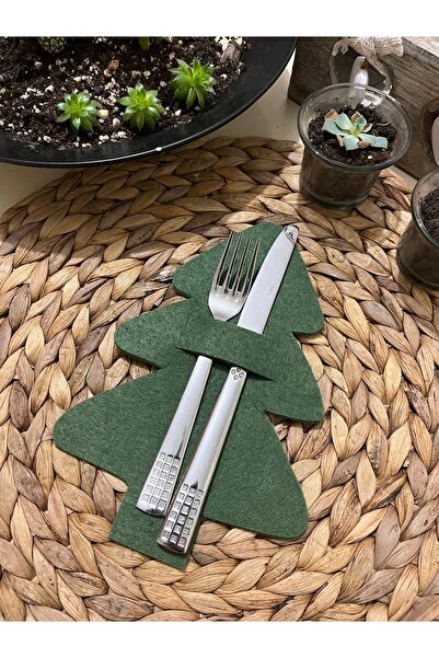 BMK Yeşil Çam Ağacı Kaşıklık - Yılbaşı Masa Dekor- Çam Ağacı Çatal Kaşıklık 6...