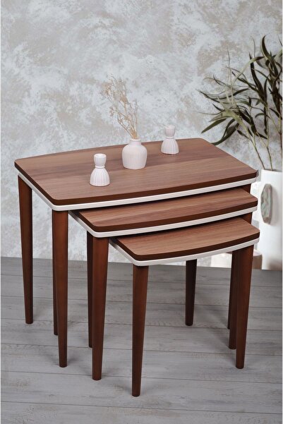 deniss home Napali Serisi 3'lü Lüx Ahşap Zigon Sehpa Ceviz