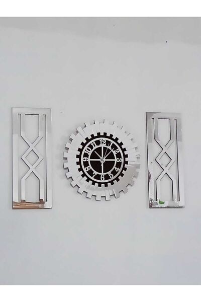 NİSANEST Dekoratif Gümüş - Siyah Renk Aynalı Pleksiglass Tablo Duvar Saati 80...