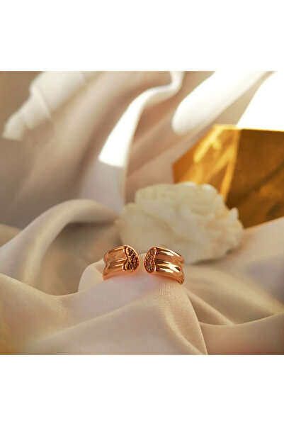 Butik Kadın Çelik Gold Kelebek Kalp Detay Ayarlanabilir Yüzük