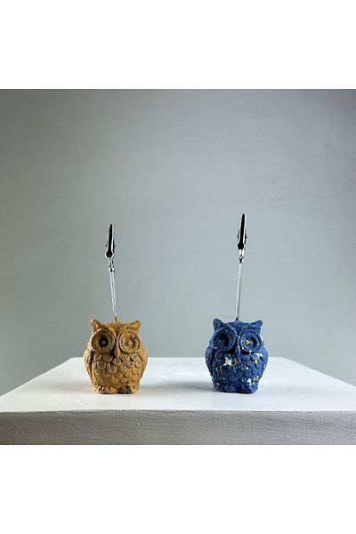 oasis decoration Light Brown Gray Blue Owl 2-Piece Note Holder Set
