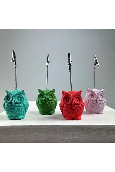 oasis decoration Owl Note Holder Set of 4 (Ice Green - Pink - Coral - Green)