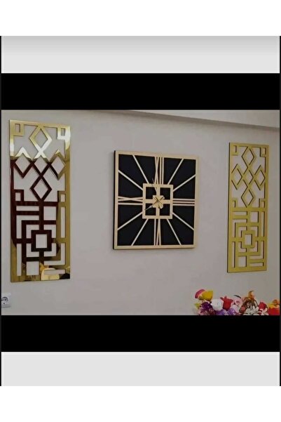 NİSANEST Dekoratif Hediyelik Aynalı Tablo Duvar saati 3 lü Set Pleksiglass 40 cm