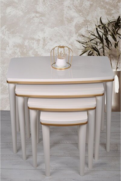 deniss home Napali Serisi 4'lü Lüx Mdf Ahşap Zigon Sehpa Bej Gold