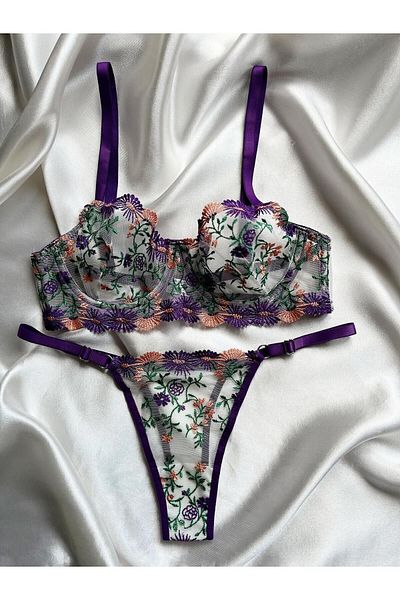 Nashera Floral Embroidered Underwire Bralet Bra Underwear Set