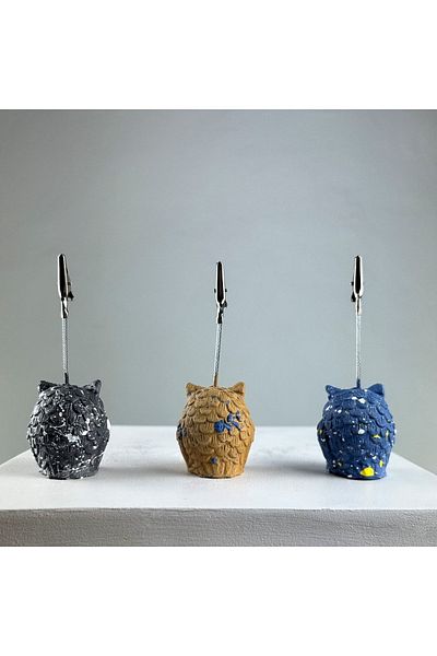 oasis decoration Gray Light Brown Gray Blue Owl 3-Piece Note Holder Set