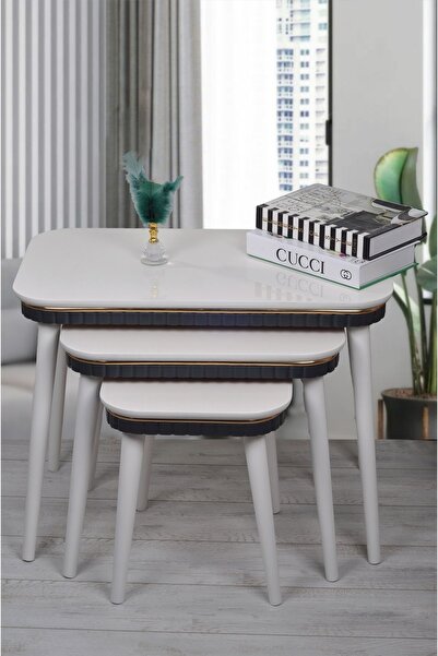 deniss home Moni Serisi 3'lü Lüx Mdf Ahşap Zigon Sehpa Beyaz