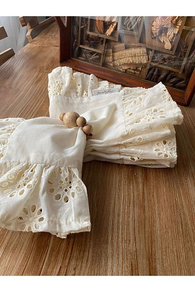 Hayalperest Vual 6 Pieces Ecru Presentation Napkin - Fistu Ruffle Detailed