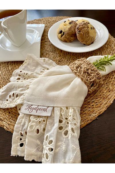 Hayalperest Vual 6 Pieces Ecru Presentation Napkin - Fistu Ruffle Detailed