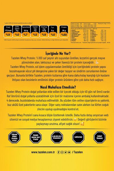 TAZELEN 30 GR KARIŞIK WHEY PROTEİN 12 ADET DOĞAL PROTEİN KAYNAĞI