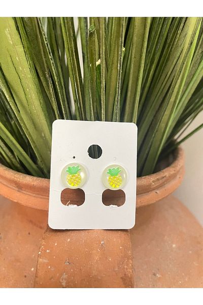 1PARÇAMAVİ Pineapple Pinch Clip Children's Earrings - Non-perforated Earrings
