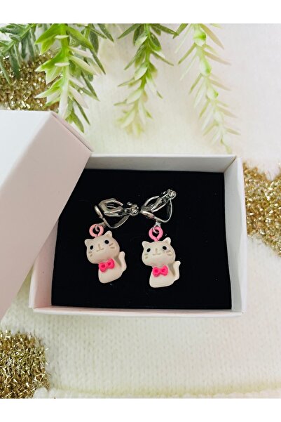 1PARÇAMAVİ Mini kedi klipsli kıstırmalı çocuk küpesi - sıkıştırma çocuk küpesi