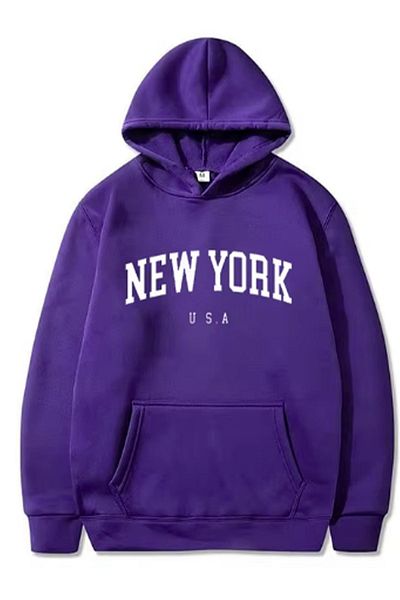 LA GULER Unisex New York Printed Oversize φούτερ με κουκούλα - 3 κλωστές βαμβακερό