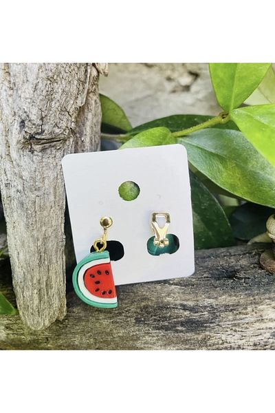 1PARÇAMAVİ Children's earrings with watermelon pinch clips - children's earrings that do not require holes
