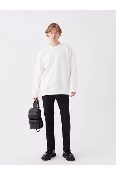 LC Waikiki Ανδρικό μακρυμάνικο φούτερ LCW Casual Ecru Crew Neck