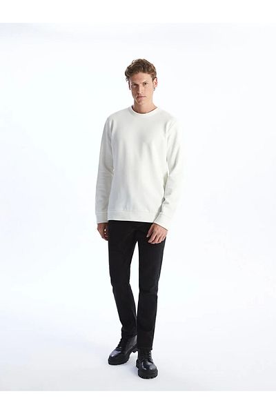 LC Waikiki Λευκό Crew Neck Μακρυμάνικο Ανδρικό Χοντρό Φούτερ