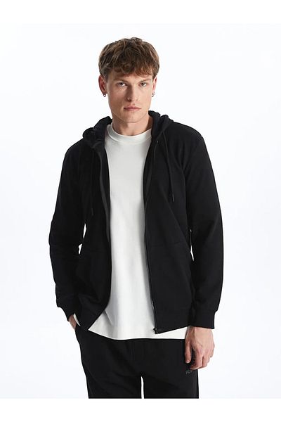 LC Waikiki LCW Casual - Нов черен мъжки суитшърт с качулка, дълъг ръкав и цип