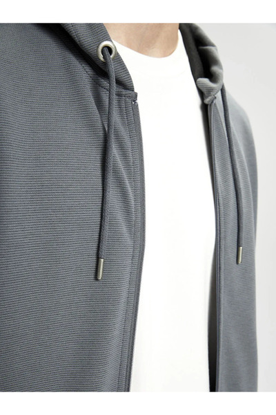 LC Waikiki LCWAIKIKI Classic Gri Kapüşonlu Uzun Kollu Erkek Fermuarlı Sweatshirt
