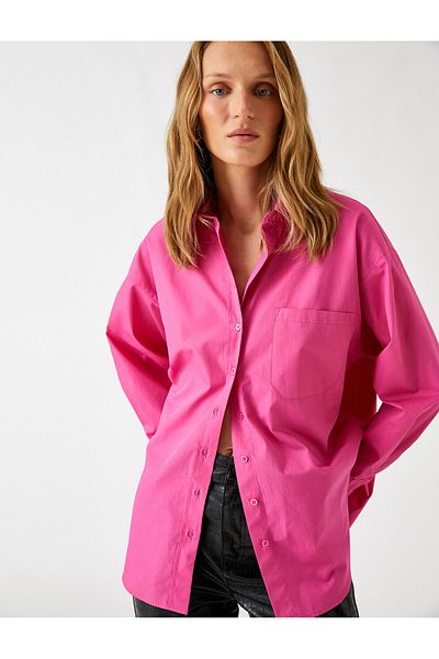 Koton Oversize Shirt Pocket Cotton