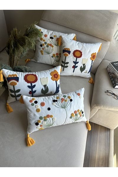 en gözde home Punch Embroidered 4 Pieces Cushion Cover