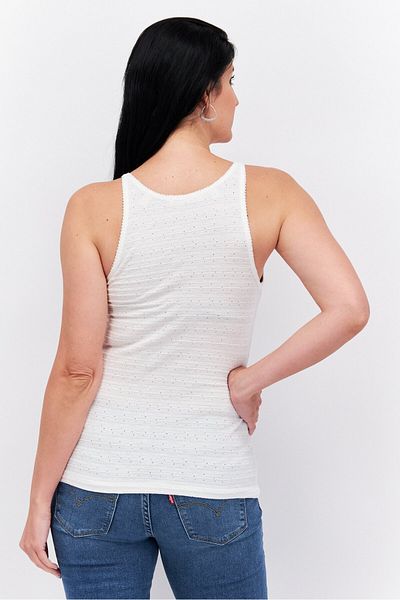 Esprit Women Round Neck Sleeveless Textured Tank Top, White