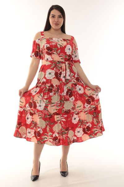 etselements Guler Madonna - Rochie lungă din viscoză cu model floral cu curea