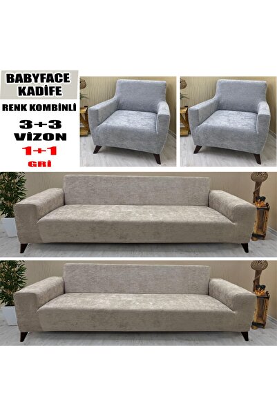 KILIFSAN BABYFACE KADİFE KUMAŞ RENK KOMBİNLİ 2 ADET ÜÇLÜ & ÇEKYAT- 2 ADET TEK...