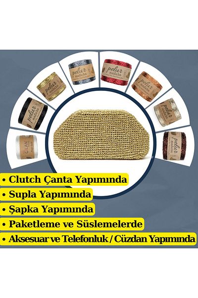 Prestij Boncuk Ανοιχτό χρυσό μεταλλικό Twist Bag Supla Hobby Διακόσμηση Πλεκτό Χαρτί Σχοινί