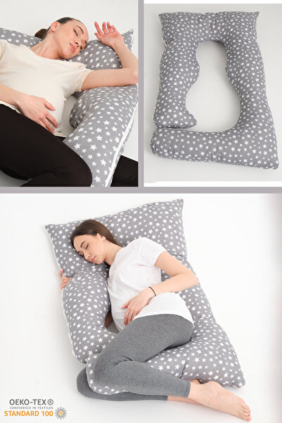 BabyModa 5 Farklı Bölge Destekli Hamile Yastığı Fermuarlı Emzirme Minderi