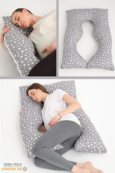 BabyModa 5 Farklı Bölge Destekli Hamile Yastığı Fermuarlı Emzirme Minderi