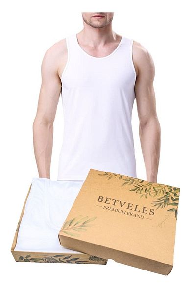 BETVELES 3-Piece Men's 100% Cotton High Quality White Combed Tank Top (boxed)