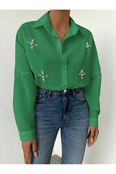 Basko fashion Πουκάμισο Salash με κεντημένη πράσινη πέτρα