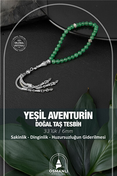 OSMANLI DOĞAL TAŞ Green Aventurine Rosary - Natural Stone, 33 Pieces, 6mm