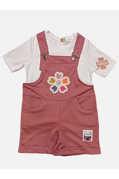 Kamex Girl's Salopet - Rose Daisy Embroidered Short Sleeve T-Shirt