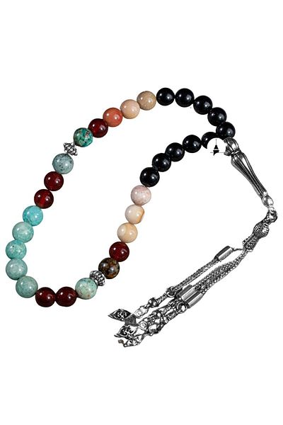 OSMANLI DOĞAL TAŞ Amazonite and Jasper Red Agate Black Tourmaline - Virgo Rosary