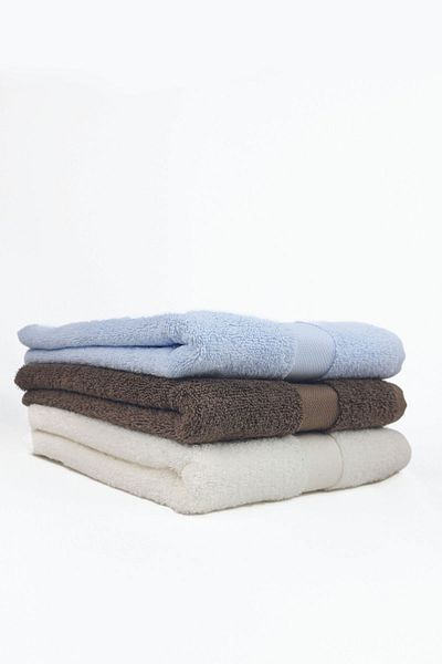 Taka Fabrics Wave 100% Cotton Hand, Face, Guest Towel 3 Pieces Size 50x80 cm Set Ecru-Brown-Blue