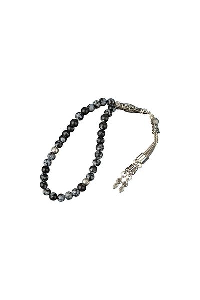 OSMANLI DOĞAL TAŞ Snowy Obsidian Natural Stone Rosary 33 Pieces - 6mm