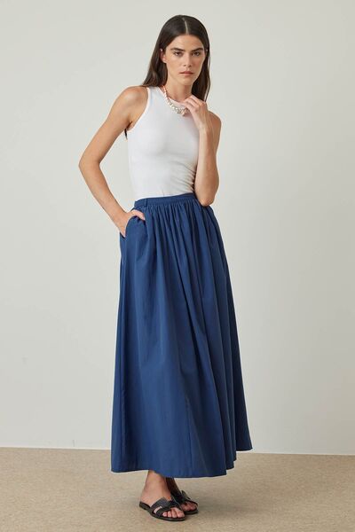 Hooopstore Navy Blue Skirt - Gather Detailed