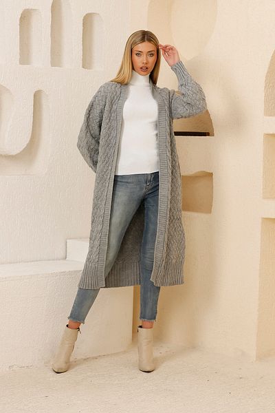 İKLİM LİFE Long Gray Hair Knitted Cardigan