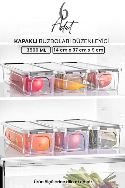 Kitchen Life 6-Piece Refrigerator Organizer with 3500 ml Storage Capacity - In-Cabinet Organizer with Lock and Lid